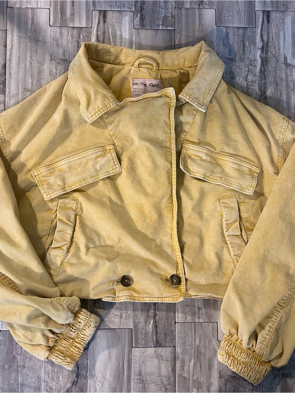 We The Free Pale Yellow Cropped Bomber Jacket